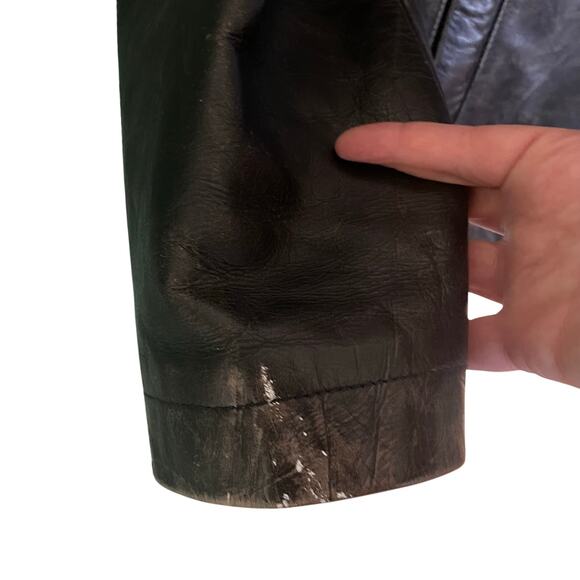 Vintage GAP Men's Distressed Black Leather Aviator Jacket Sherpa Collar Size L - Picture 11 of 13